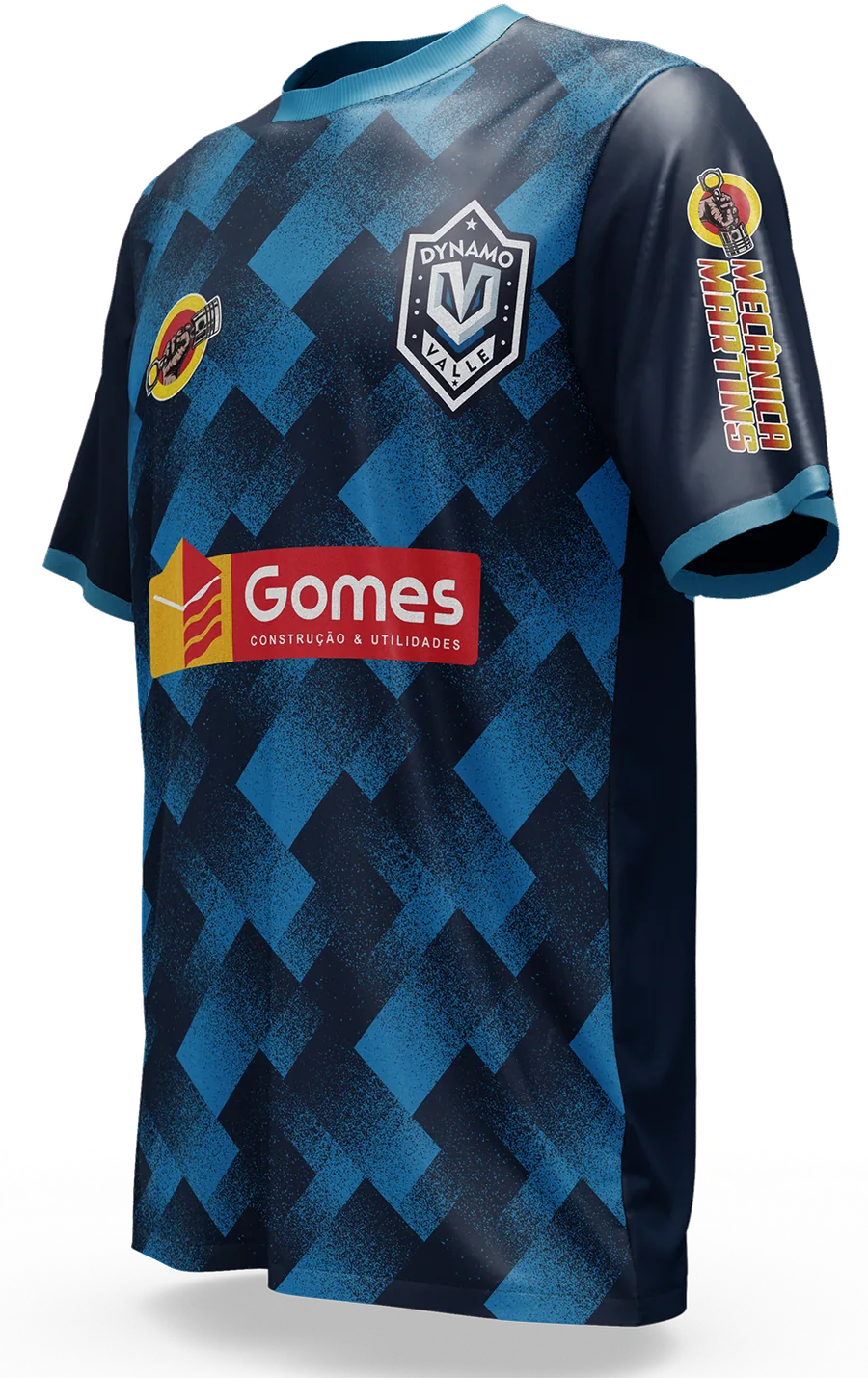 Camisa azul do Dynamo Valle FC com estampa geométrica e escudo